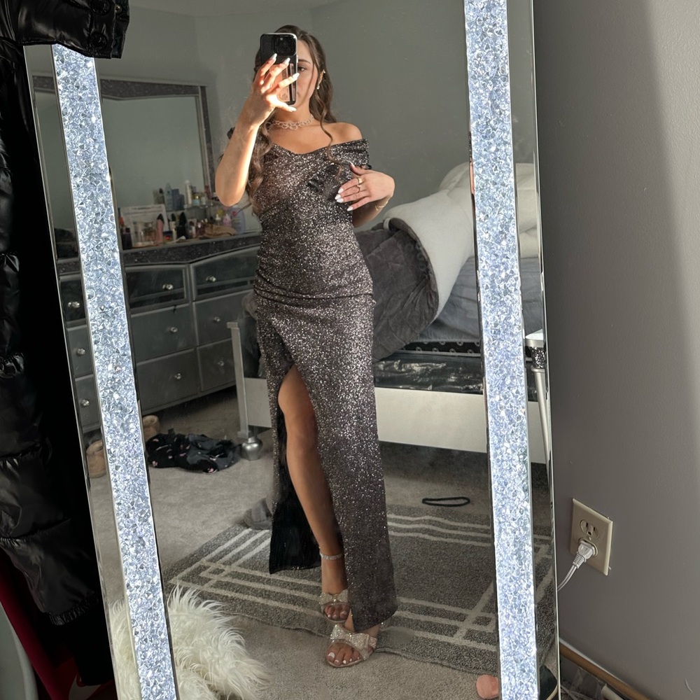 Windsor sparkly dress off the shoulder with thigh split